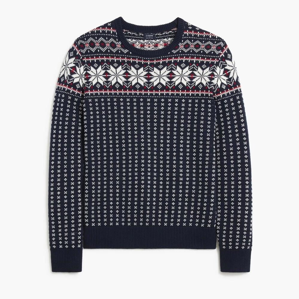 J.Crew Men’s Small Cotton Fair Isle Holiday Festive Snowflake‎ Crewneck Sweater
